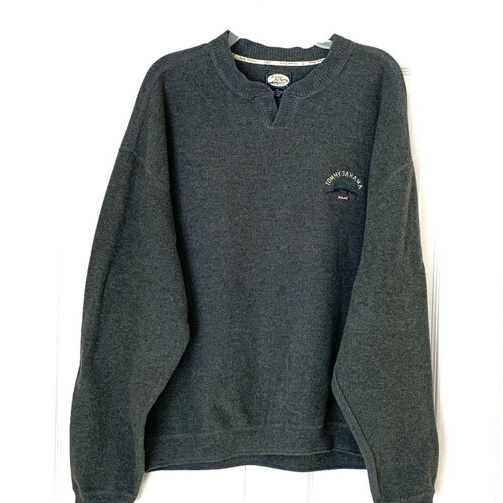 TOMMY BAHAMA Grey Heather Logo Long Sleeve Top Shirt Sweatshirt Sz XL